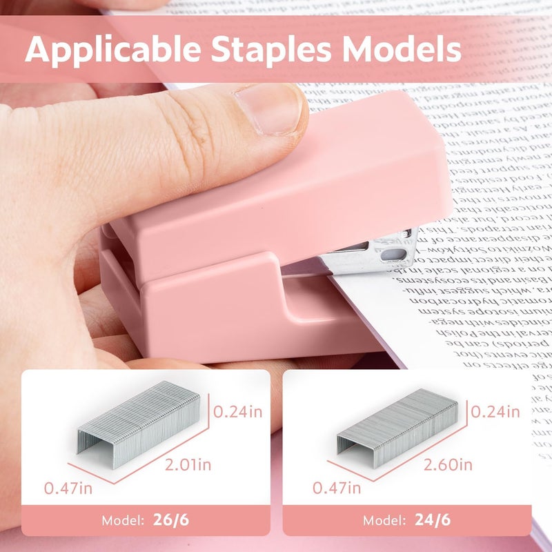 NUSIGN Mini Stapler with 830 Staples, Small Cute Desk Staplers, 25 Sheet Capacity, Pink - Image 3